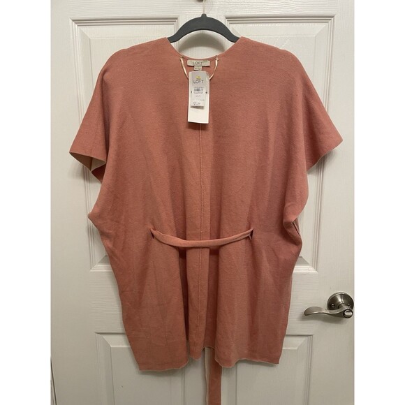 LOFT NWT Cream Salmon Reversible Belted Poncho Sweater Women’s  XS Small - Picture 7 of 7